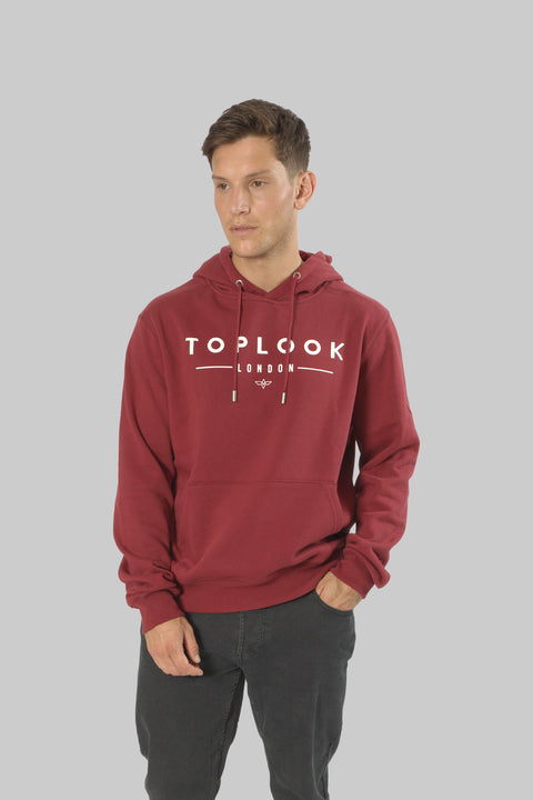 Men's Logo Front Pull-Over Hoodie Top, Burgundy