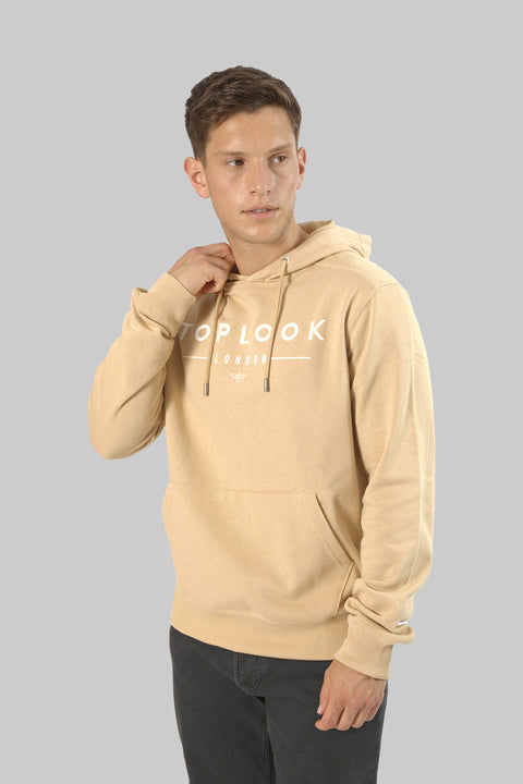 Men's Logo Front Pull-Over Hoodie Top, Almond