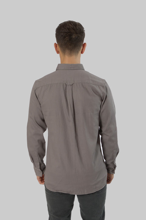Relaxed Fit Men's Long-Sleeved Shirt With Two Patch pockets in Steel Grey