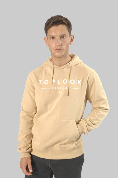 Men's Logo Front Pull-Over Hoodie Top, Almond
