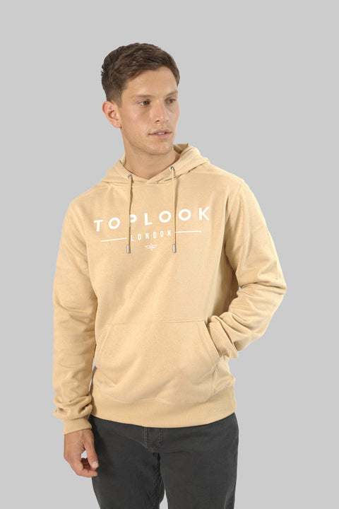 Men's Logo Front Pull-Over Hoodie Top, Almond