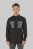 Casual Men's Long Sleeve Shirt With Contrast Pocket, Jet Black