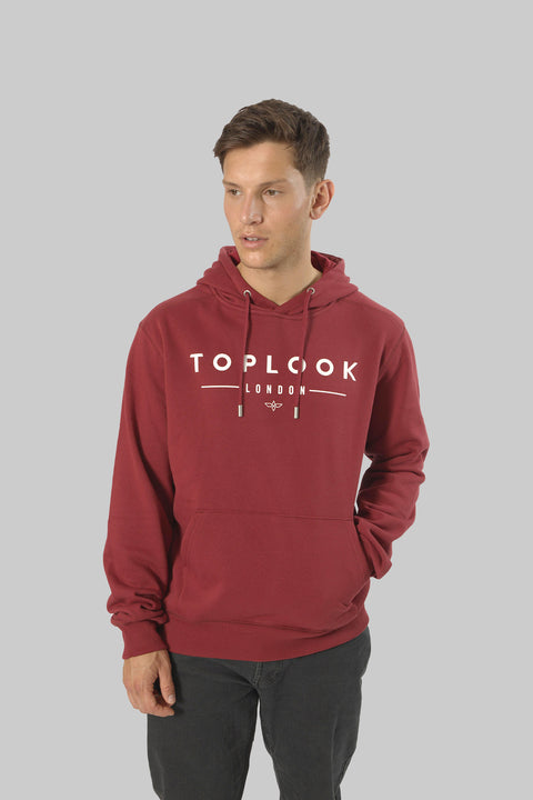 Men's Logo Front Pull-Over Hoodie Top, Burgundy