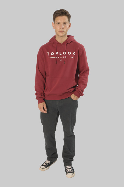 Men's Logo Front Pull-Over Hoodie Top, Burgundy