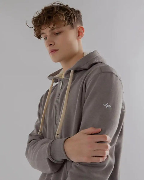 Mens Embroidered Logo Grey Hoodie