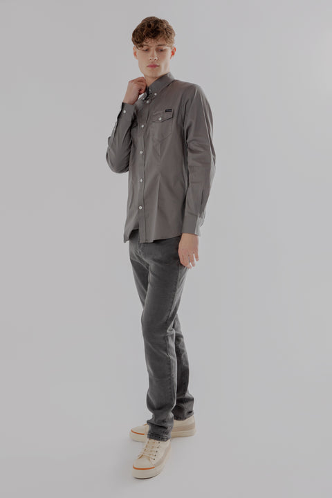 Long-Sleeved Shirt With Two Patch pockets Semi Formal Wear in Steel Grey Colour