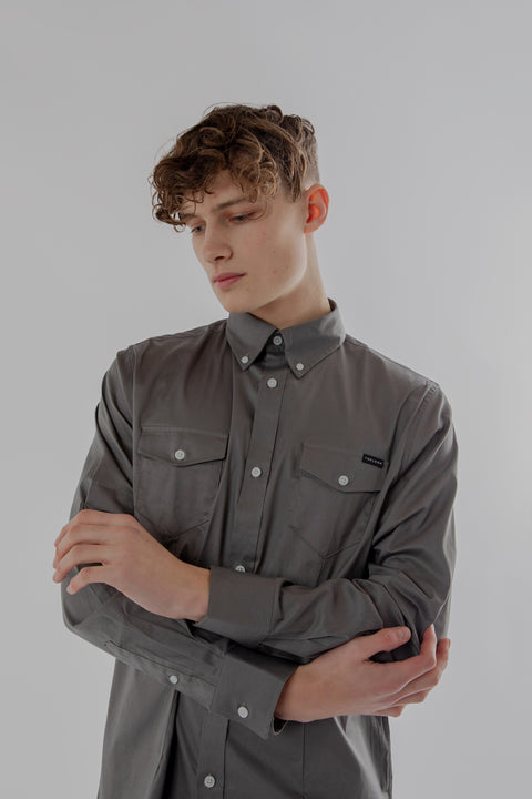 Long-Sleeved Shirt With Two Patch pockets Semi Formal Wear in Steel Grey Colour