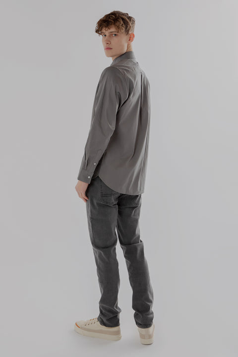 Long-Sleeved Shirt With Two Patch pockets Semi Formal Wear in Steel Grey Colour
