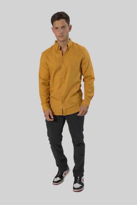 Men's Casual Wear Shirt With Floral Contrast Detail in Ambre Gold