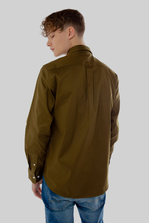 Causal Wear Long-Sleeved Shirt With Two Patch pockets in Olive