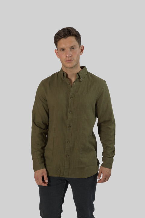 Men's Casual Wear Shirt With Floral Contrast Detail in Dark Olive