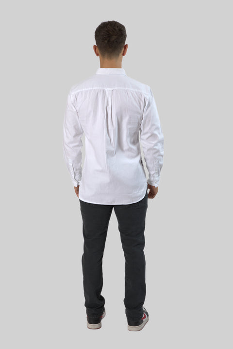 Men's Casual Wear Shirt With Floral Contrast Detail in Bright White