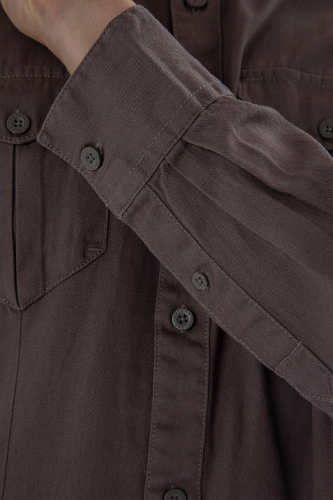 Causal Wear Long-Sleeved Shirt With Two Patch pockets in Volcanic Glass