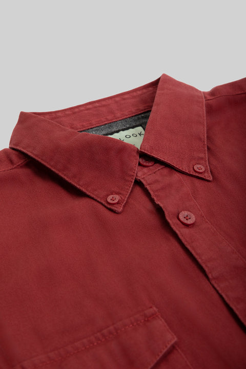 Causal Wear Long-Sleeved Shirt With Two Patch pockets in Ruby Wine