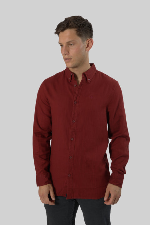 Men's Casual Wear Shirt With Floral Contrast Detail in Savvy Red