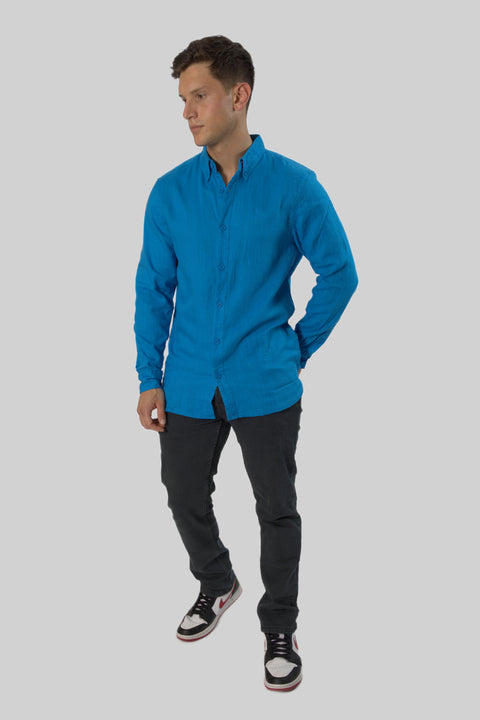 Men's Casual Wear Shirt With Floral Contrast Detail in Brilliant Blue