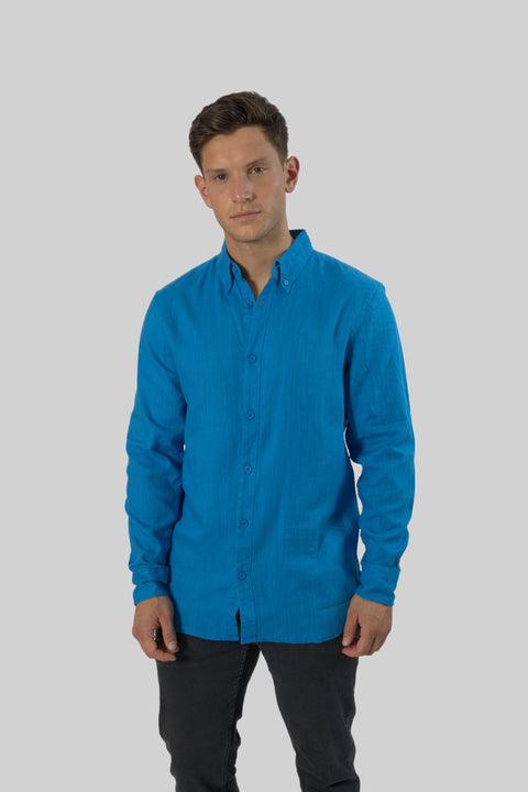 Men's Casual Wear Shirt With Floral Contrast Detail in Brilliant Blue