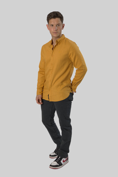 Men's Casual Wear Shirt With Floral Contrast Detail in Ambre Gold