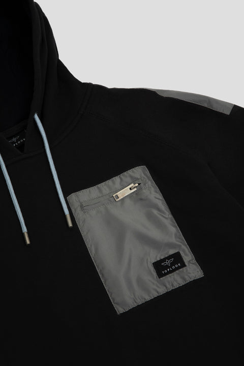Pull-Over Hoodie with Contrast Drawcords in black - Toplook London