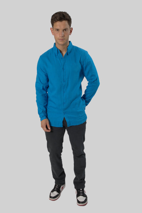 Men's Casual Wear Shirt With Floral Contrast Detail in Brilliant Blue