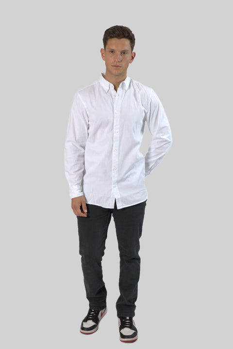 Men's Casual Wear Shirt With Floral Contrast Detail in Bright White