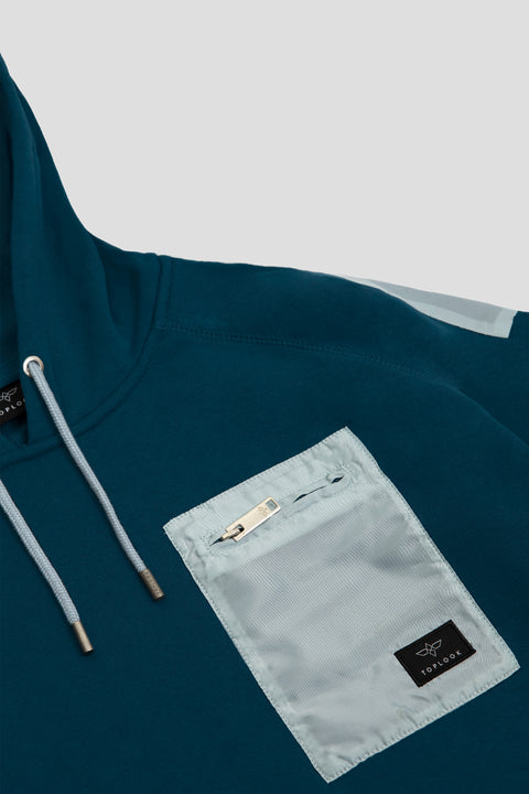Pull-Over Hoodie with Contrast Drawcords in Teal - Toplook London