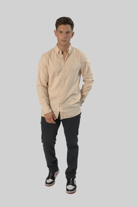 Men's Casual Wear Shirt With Floral Contrast Detail in Ivory Cream