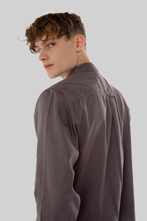 Causal Wear Long-Sleeved Shirt With Two Patch pockets in Volcanic Glass