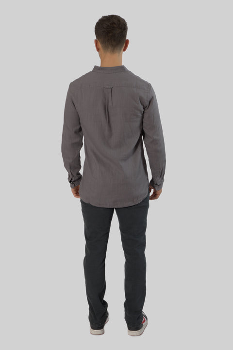 Men's Casual Wear Shirt With Floral Contrast Detail in Volcanic Glass