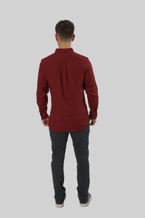 Men's Casual Wear Shirt With Floral Contrast Detail in Savvy Red