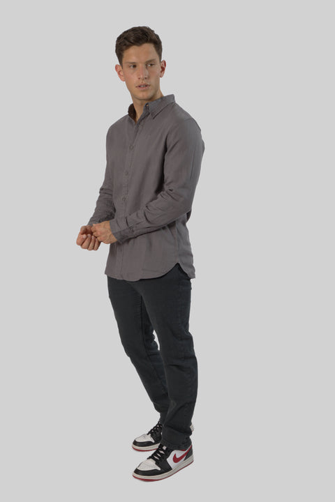 Men's Casual Wear Shirt With Floral Contrast Detail in Volcanic Glass