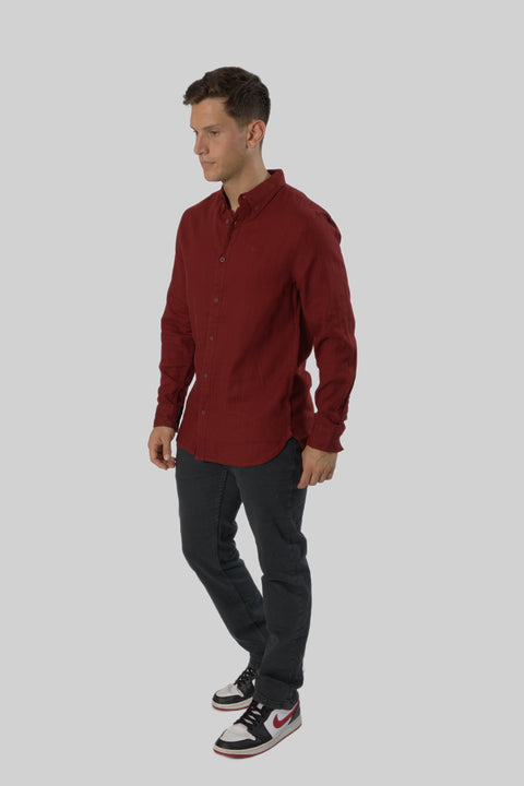 Men's Casual Wear Shirt With Floral Contrast Detail in Savvy Red