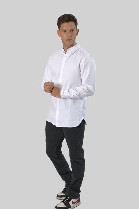 Men's Casual Wear Shirt With Floral Contrast Detail in Bright White'
