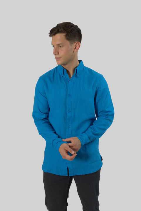 Men's Casual Wear Shirt With Floral Contrast Detail in Brilliant Blue