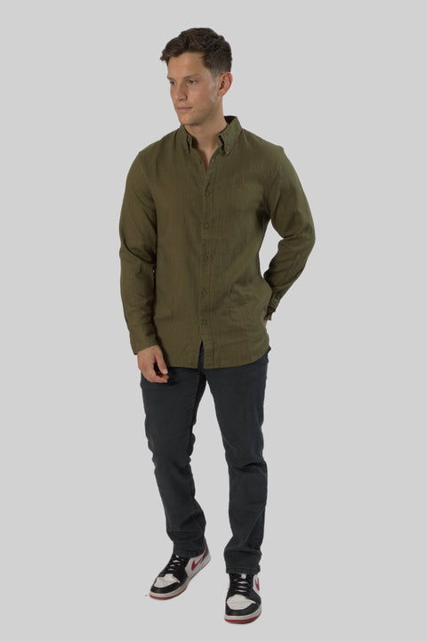 Men's Casual Wear Shirt With Floral Contrast Detail in Dark Olive