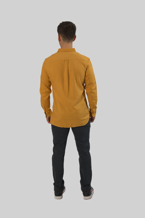 Men's Casual Wear Shirt With Floral Contrast Detail in Ambre Gold