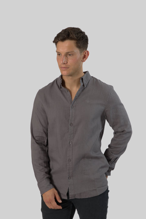 Men's Casual Wear Shirt With Floral Contrast Detail in Volcanic Glass
