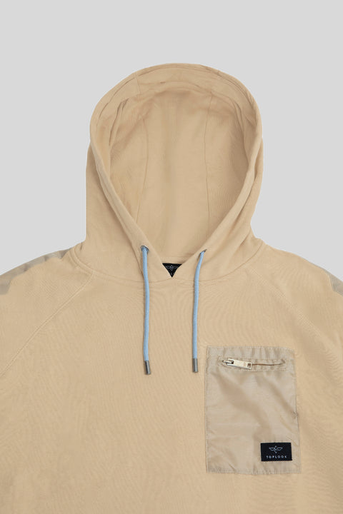 Pull-Over Hoodie with Contrast Drawcords in almond - Toplook London