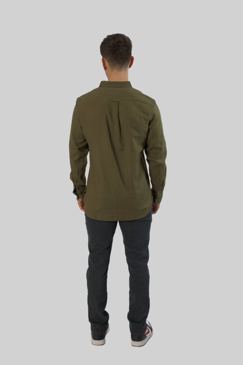 Men's Casual Wear Shirt With Floral Contrast Detail in Dark Olive