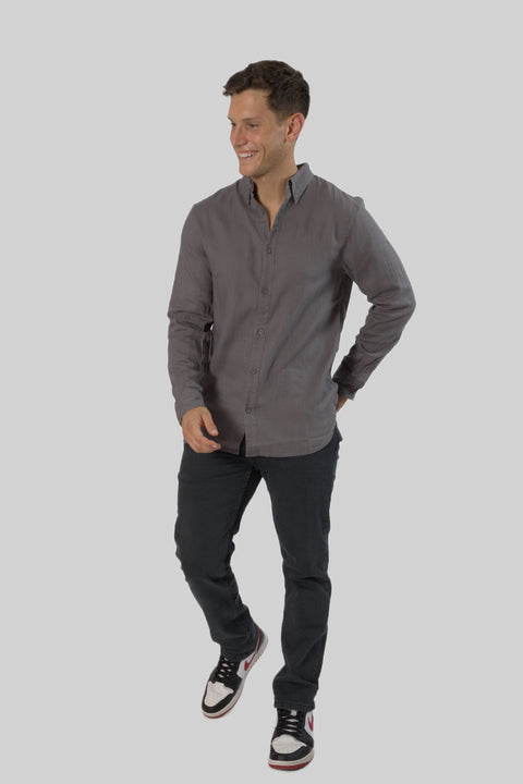Men's Casual Wear Shirt With Floral Contrast Detail in Volcanic Glass