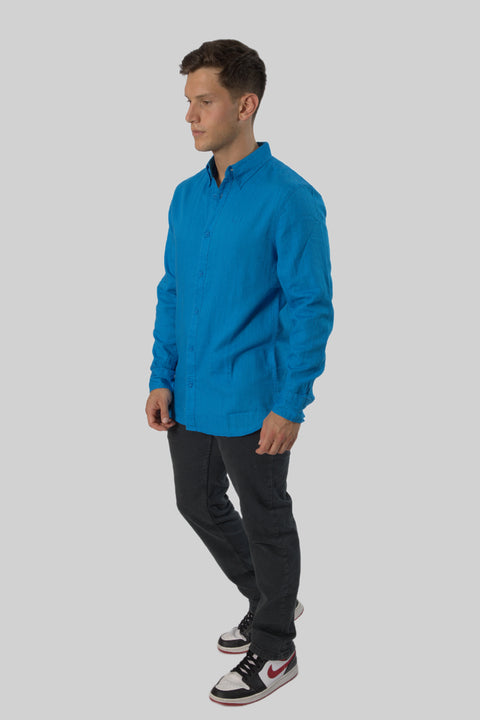 Men's Casual Wear Shirt With Floral Contrast Detail in Brilliant Blue
