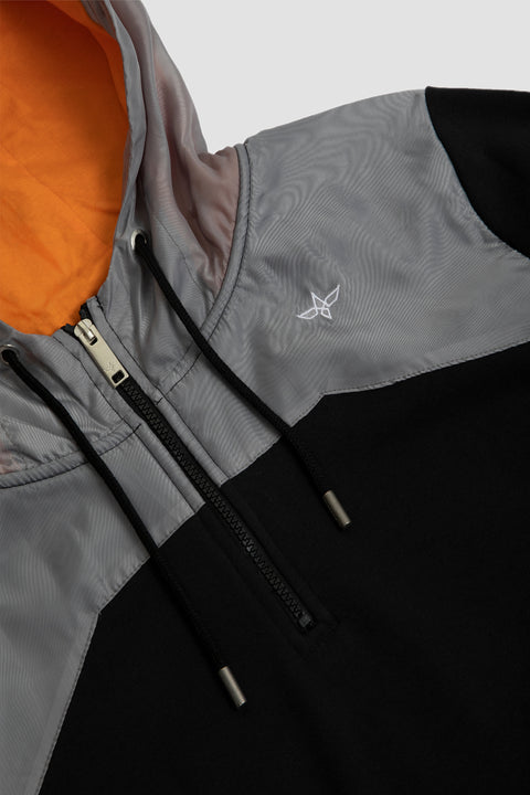 Contrast Quarter-Zip Hoodie in black - Toplook London