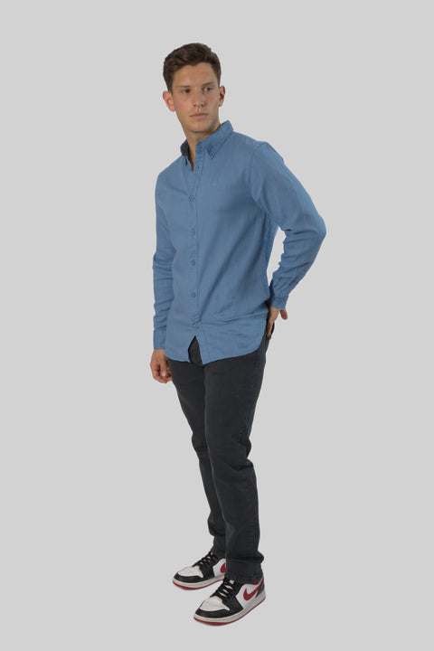 Men's Casual Wear Shirt With Floral Contrast Detail in Quiet Harbour