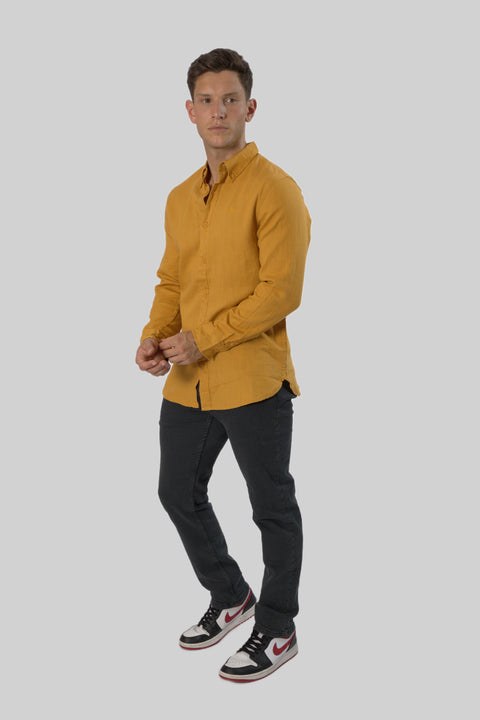 Men's Casual Wear Shirt With Floral Contrast Detail in Ambre Gold