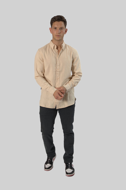 Men's Casual Wear Shirt With Floral Contrast Detail in Ivory Cream