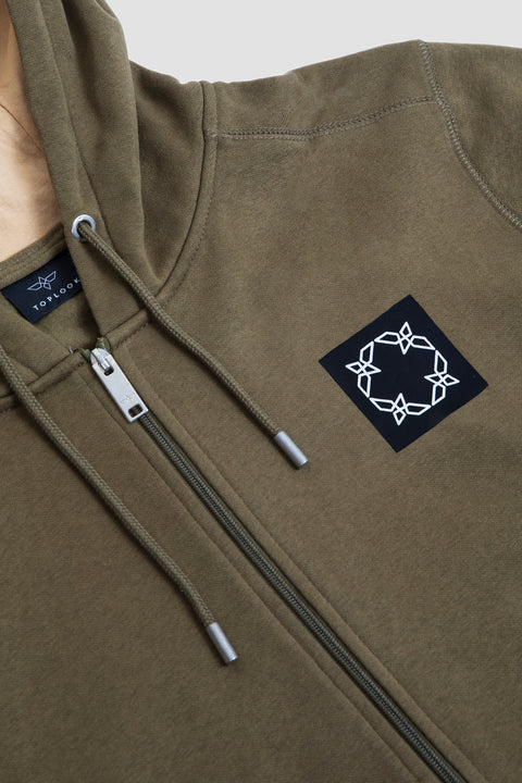 Logo Full-Zip Hoodie in olive green - Toplook London