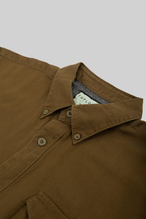 Causal Wear Long-Sleeved Shirt With Two Patch pockets in Olive