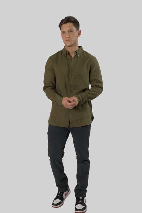 Men's Casual Wear Shirt With Floral Contrast Detail in Dark Olive
