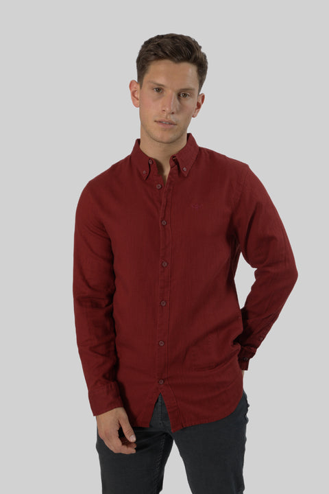 Men's Casual Wear Shirt With Floral Contrast Detail in Savvy Red