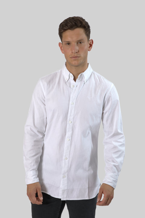 Men's Casual Wear Shirt With Floral Contrast Detail in Bright White